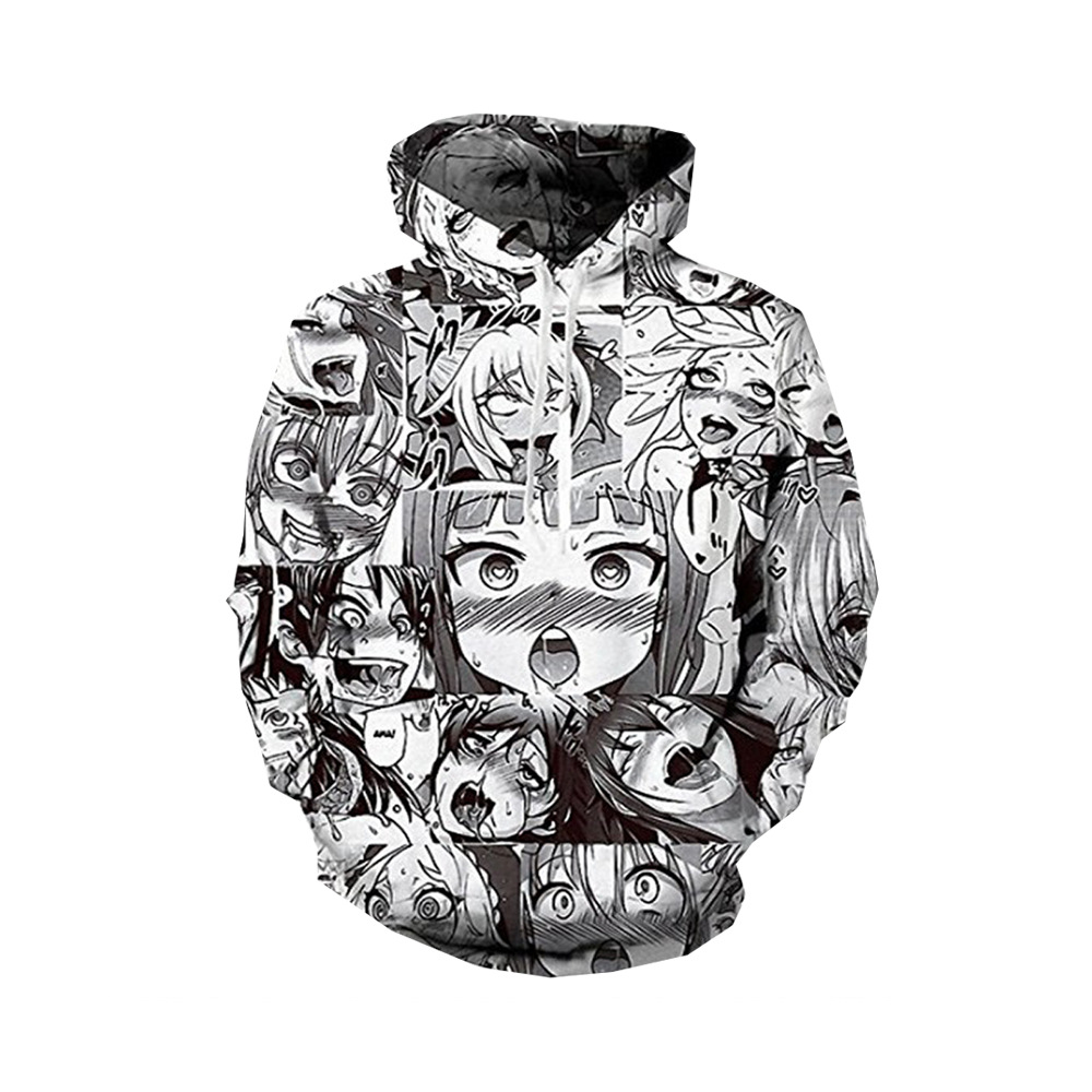 外貿爆款卡通動漫黑白漫畫3D印花套頭帶帽衛衣cos春秋款運動服男