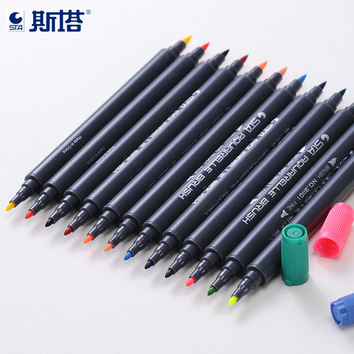 Sta 3110 Water-Based Marker Pen, Dual-Headed Soft-Tip Watercolor Pigment Pen, Ink-Wash Brush for Hand-Painting—Wholesale