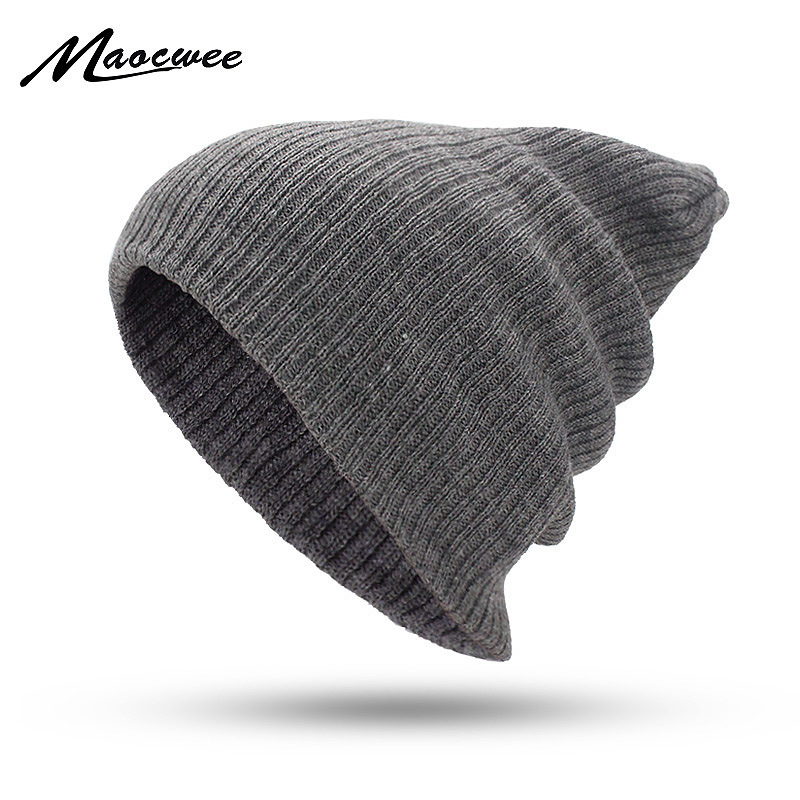 外贸爆款双条纹套头帽保暖毛线帽户外针织帽抽针无檐帽秋冬成人帽