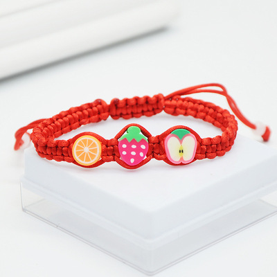 Three Floret Multicolor Fimo Smiling face Red rope Bracelet manual weave children Hand rope men and women baby Jewelry