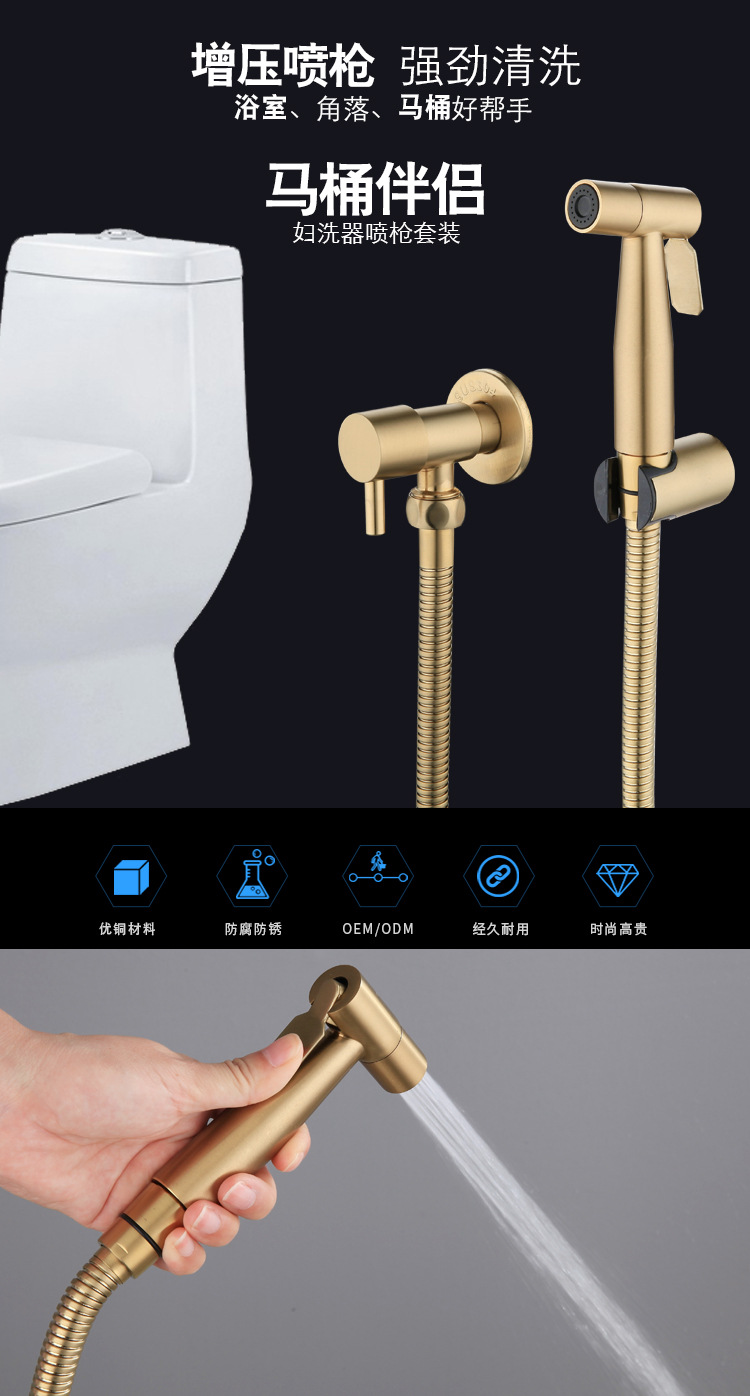 SUS304 spray gun, women's washbasin, toilet set, companion, pressurized nozzle gun, gray brushed, gold Angle valve, household undefined