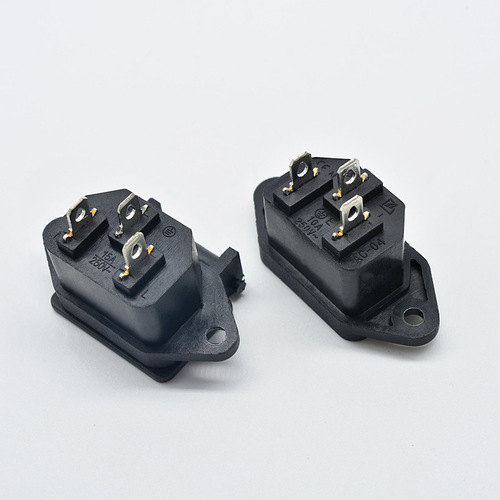 AC power socket with angled ears, waterproof, covered, three-legged, vertical type, with screw holes for connecting household appliances