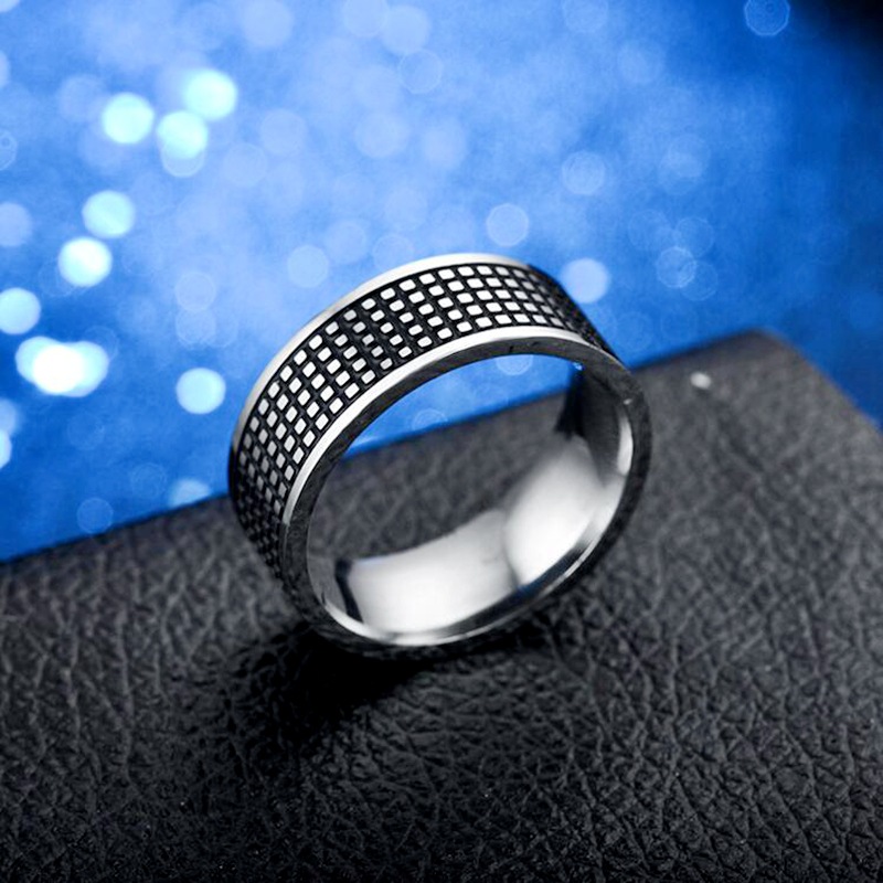 Birthday Occasion Fashion New Carved Square Painting Oil Black Stainless Steel Ring Wholesale Nihaojewelry
