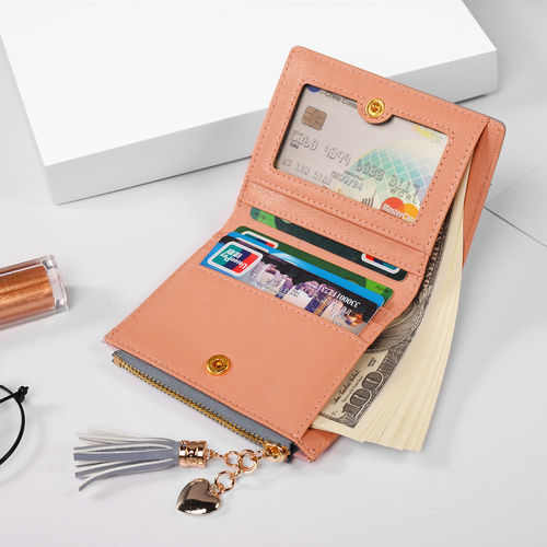 Korean style new women's short wallet, short wallet with contrasting colors, tassel zipper, multi-card slot coin purse