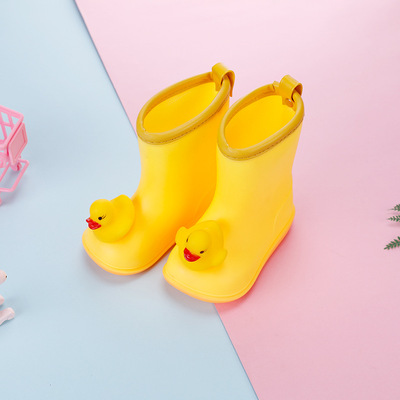 卡通塑料小黃鴨寶寶雨靴 可愛男女童橡膠水鞋防水防滑pvc兒童雨鞋