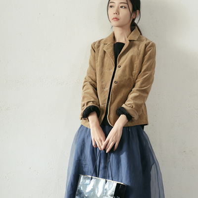 耳光2021新品複古燈芯絨西服小西裝 微彈修身顯瘦女式秋冬