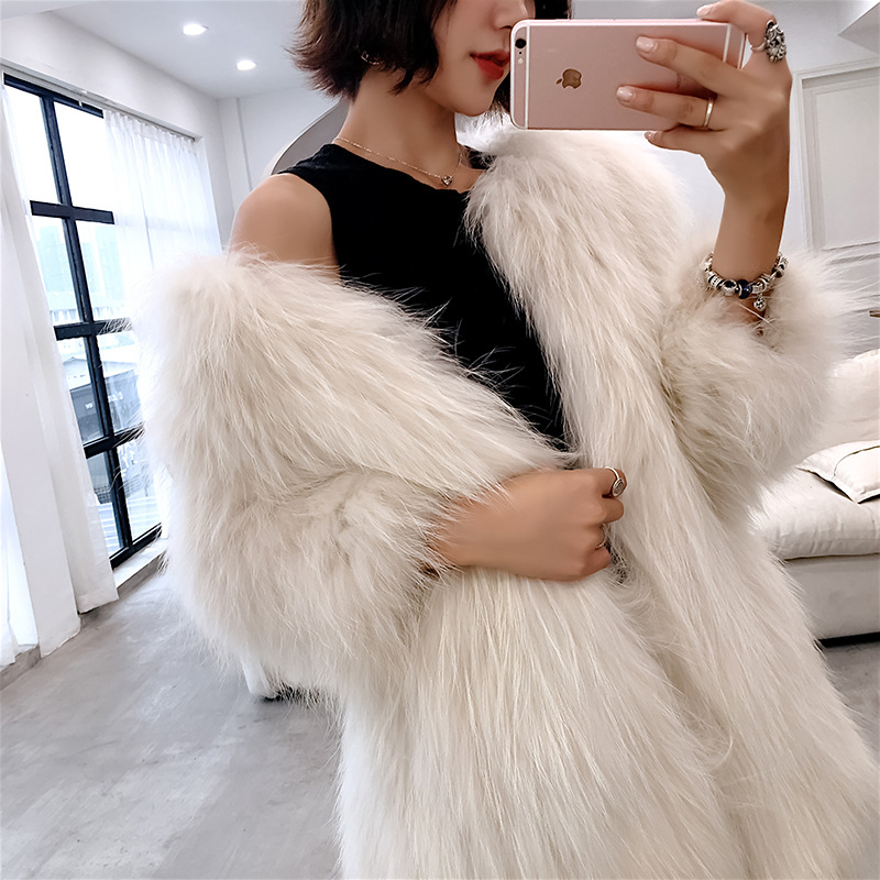 Raccoon fur weave leather and fur coat Mid length version Haining 2019 new pattern overcoat Fox Same item Show thin Women's wear