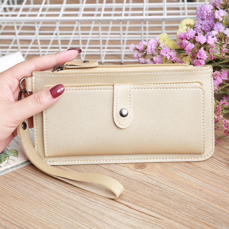 116g Weight Zipper Closure Type Business, Travel Occasion Pu Leather Material Solid Color Pattern Women'S Gender Square Shape Light Grey, Dark Grey, Rose Red, Pink, Red, Green, Blue, Gold, Black Color Fashion Multi-function Zipper Multi-card Buckle Wallet 11