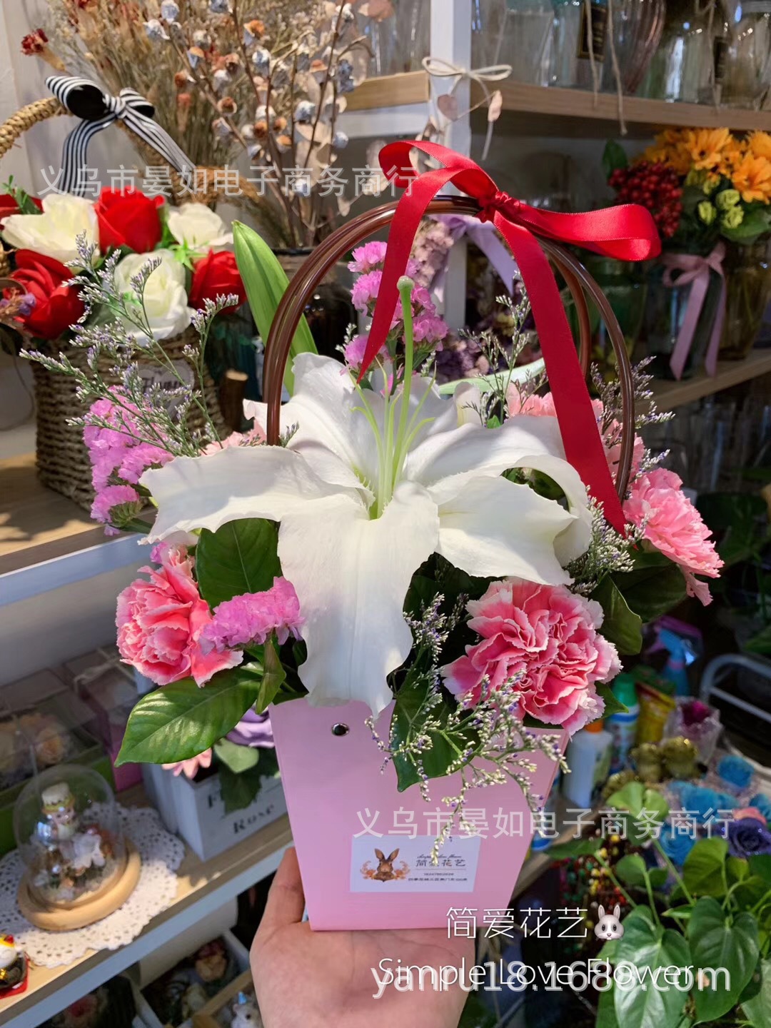 加厚防粉色花盒 母亲节鲜花手提袋 纸袋拎袋打包花袋 礼品包装袋