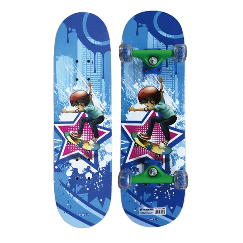 运动伙伴 Children's flashing skateboard for adults for beginners on four wheels with two curved ends, for teenagers
