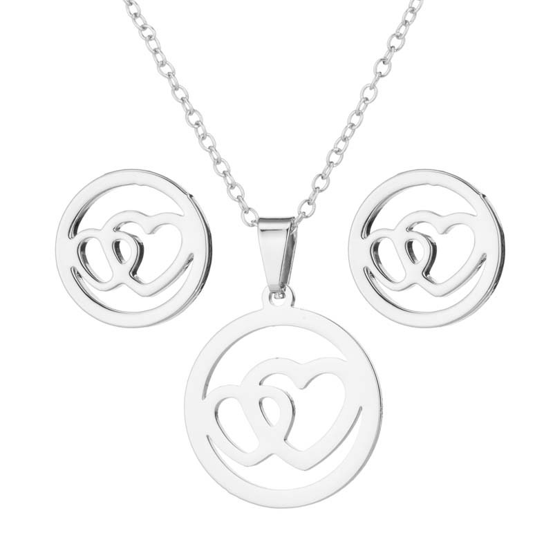 Sweet Heart Shape Stainless Steel Jewelry Set 2 Pieces