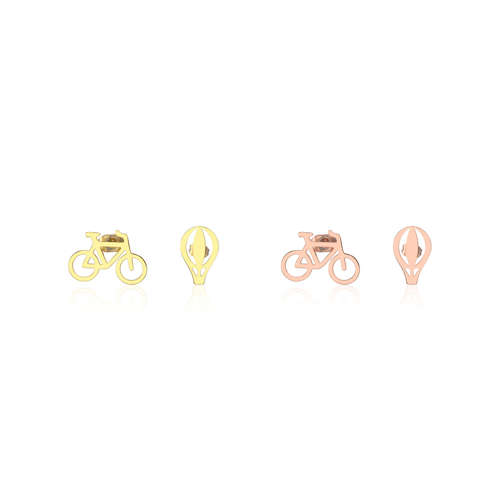 Fashion Hot Air Balloon Bicycle Titanium Steel Plating Ear Studs 1 Pair display picture 2