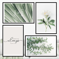 Wall stickers white roses and green plants for the living room and bedroom, literary, warm, romantic, simple, Nordic wall decoration stickers, elegant