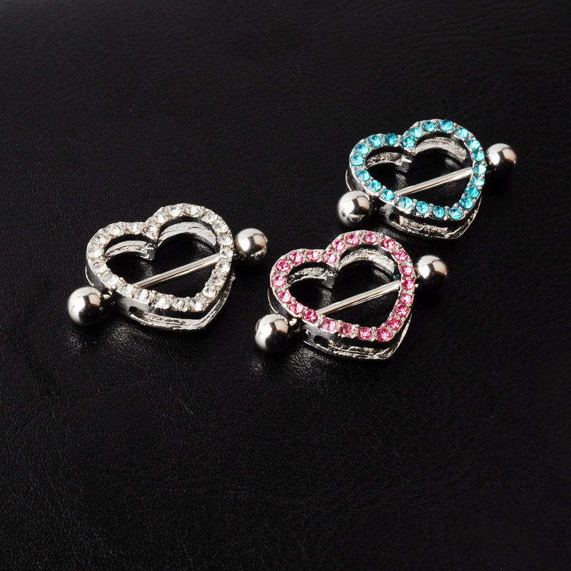 double-layer diamond-encrusted heart-shaped breast alloy ring electroplating
