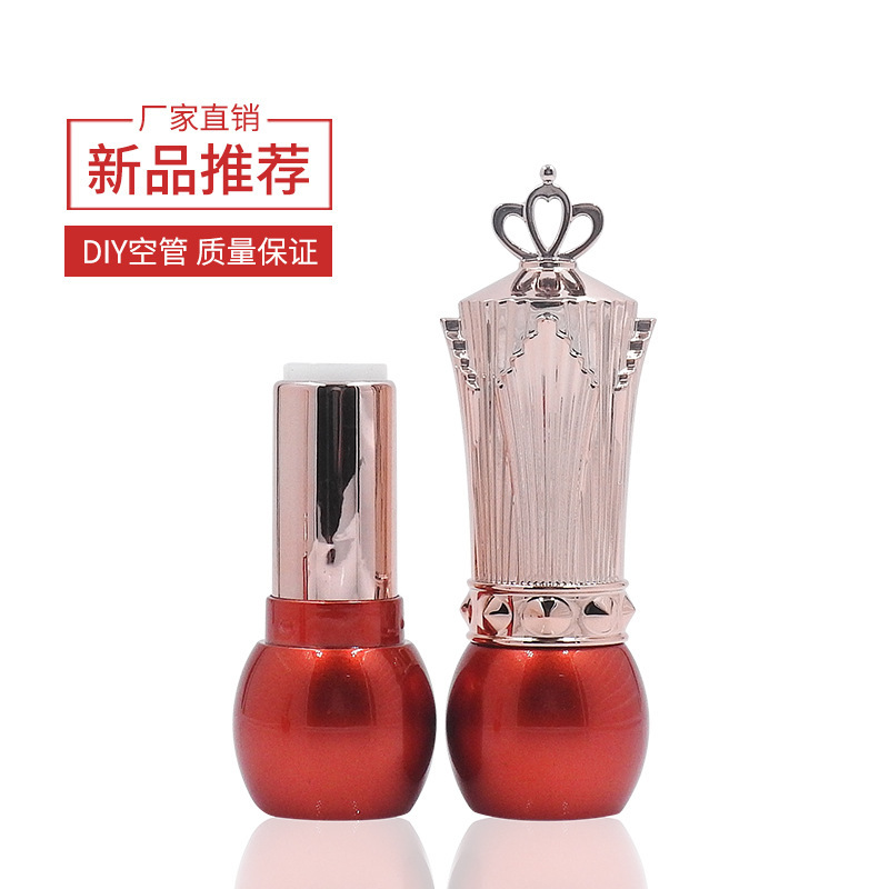 En stock venta al por mayor de oro rojo corona redondo irregular lápiz labial tubo bálsamo labial tubo vacío material de embalaje