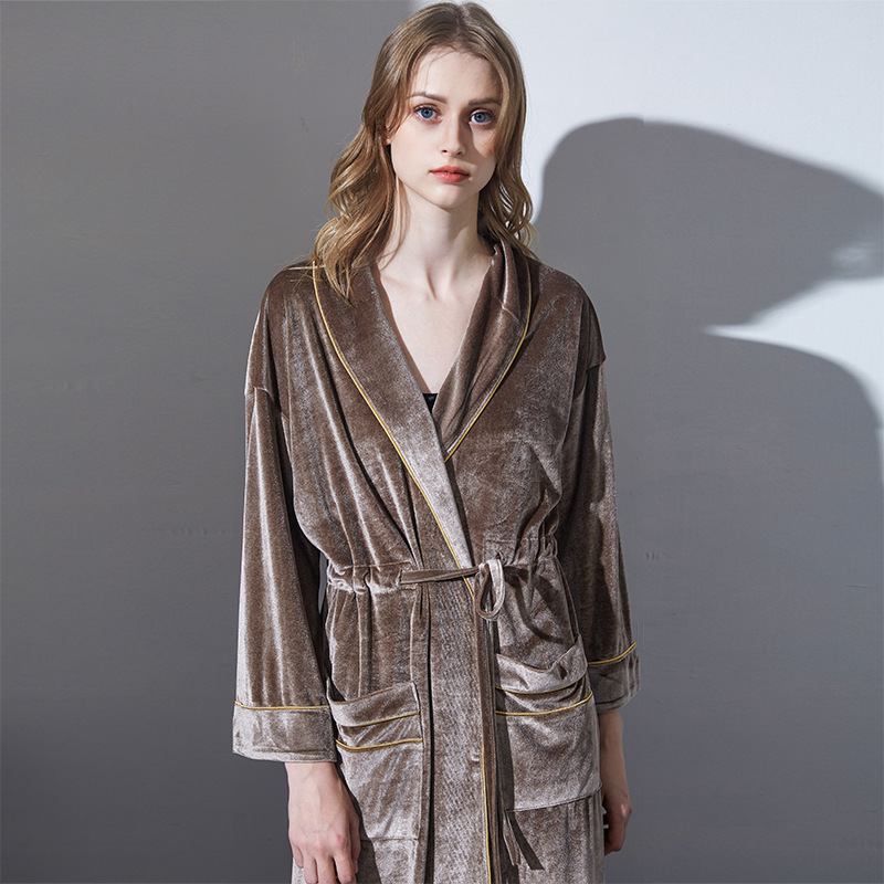 Autumn and Winter Golden Velvet Nightgown Casual Pajamas Women's Tight Waist Slim Long Nightgown Spring and Autumn Home Clothes Autumn and Winter Golden Velvet Nightgown Casual Pajamas Women's Tight Waist Slim Long Nightgown Spring and Autumn Home Clothes