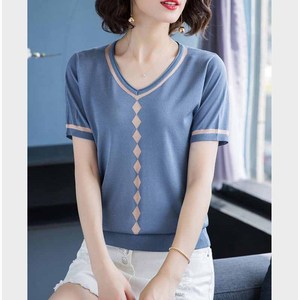 New Fashion Ice Loose Short Sleeve T-shirt V-neck Knitwear 