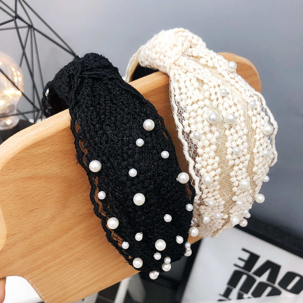 Korean  Pearl  Lace Knotted Headband display picture 14