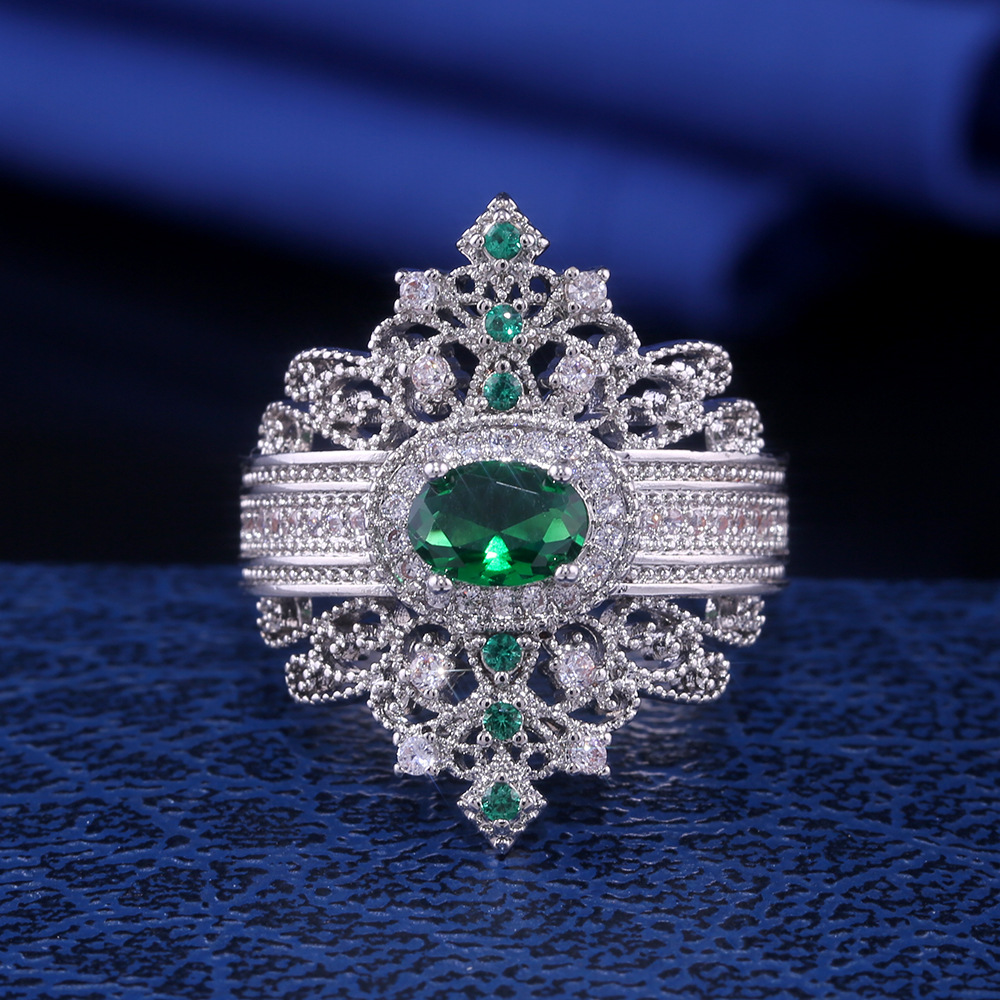 Rétro Palais Style Bague En Cuivre Dames Incrusté Vert Bijou Bijoux En Gros display picture 5