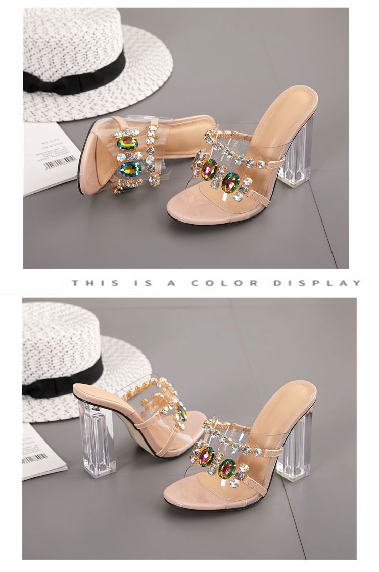 Transparent Rhinestone High-Heeled Sandals Slippers NSSO103310