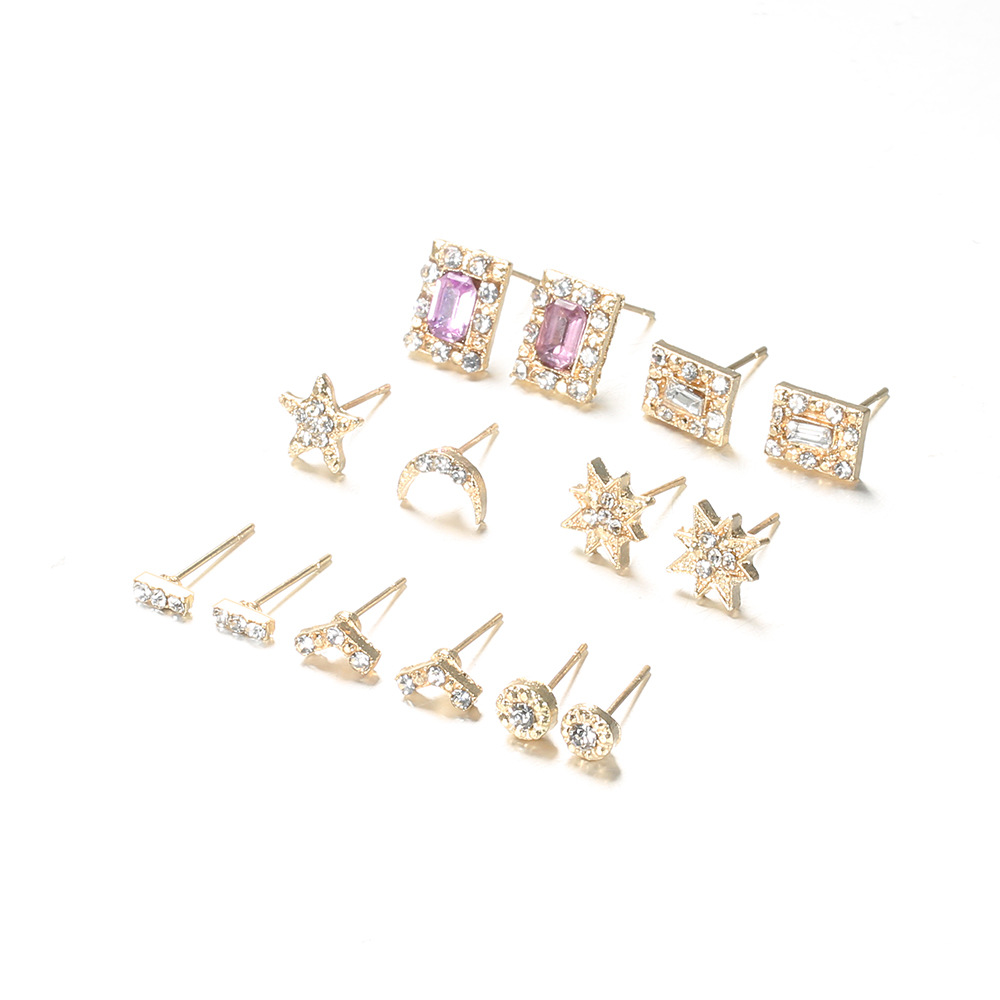 Nihaojewelry Simple Heart Star Moon Cross Square Zircon Earrings 7 Pairs Set Wholesale Jewelry display picture 3