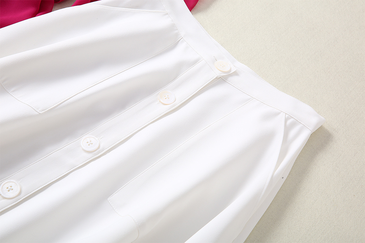 0409-10  梅红灯笼袖上衣+A牌排扣半裙套装SMLXL