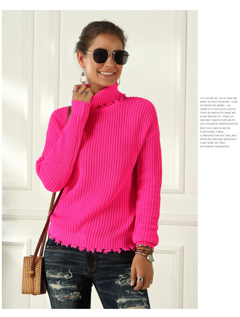 autumn and winter high-neck bottoming fluorescent color hole distressed long-sleeved sweater  NSYH7191