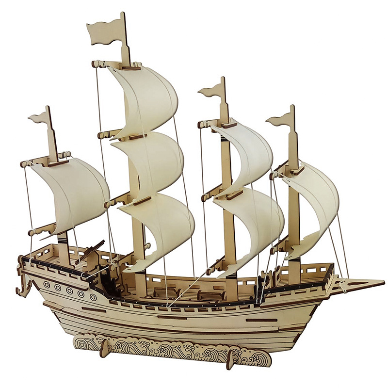 Factory wholesale wooden 3DIY three-dimensional puzzle children's handmade sailing sailing model gift toy activity materials