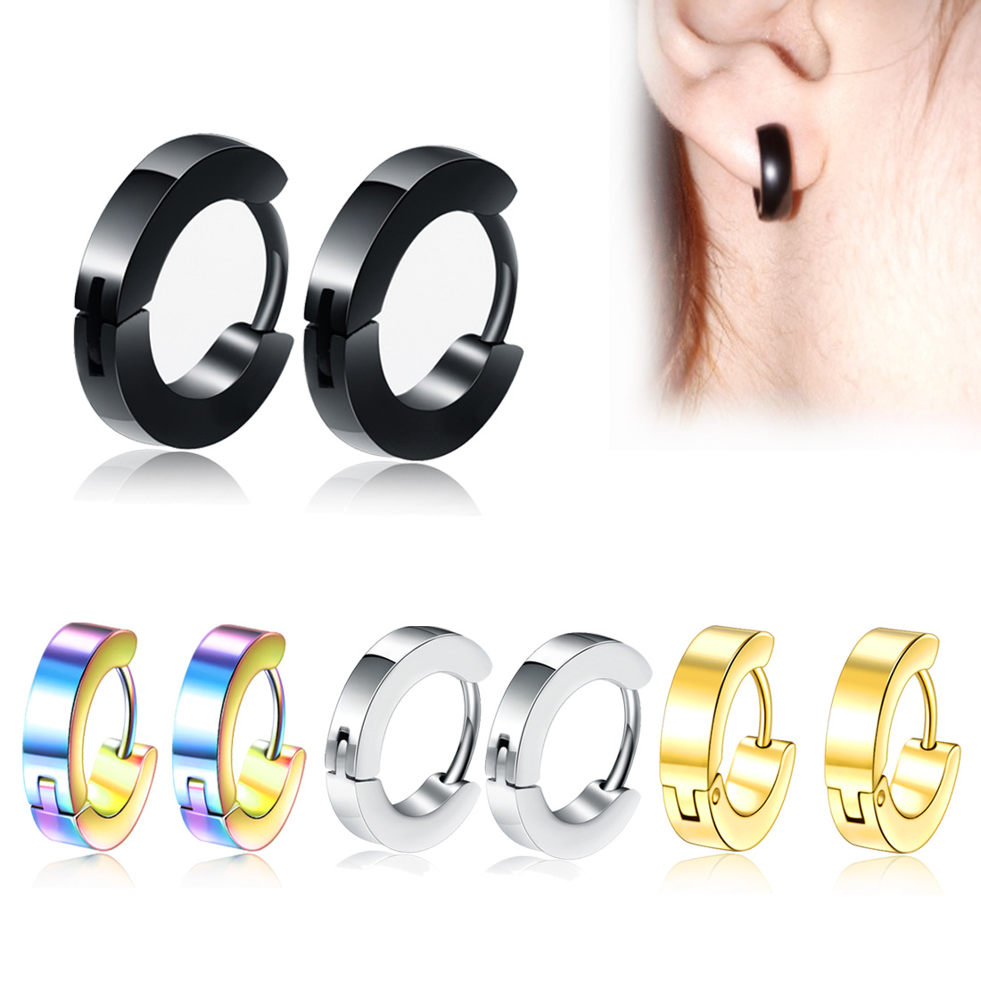 Retro Round Stainless Steel Hoop Earrings 1 Piece display picture 1