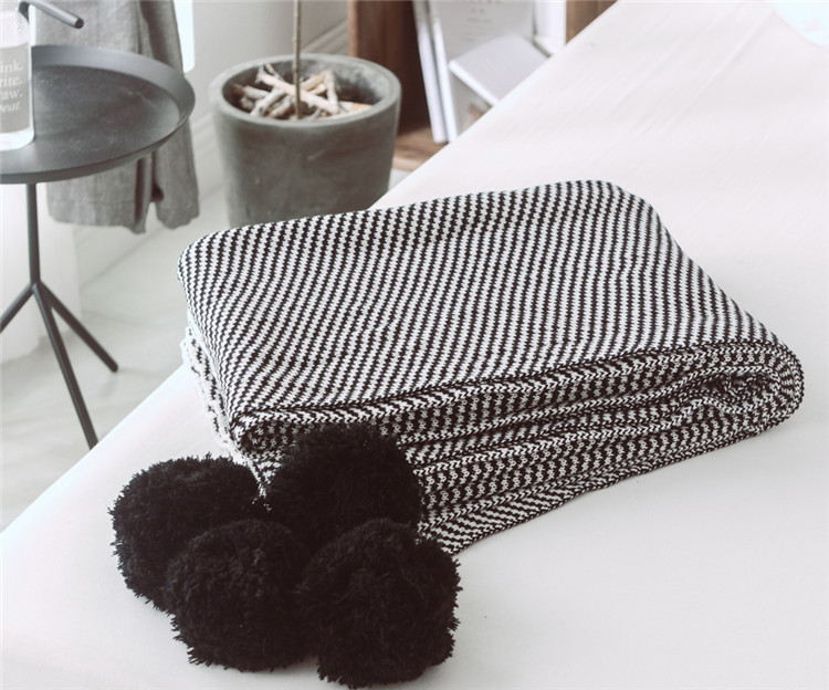 Lehká luxusní severská jednoduchá celobavlněná černá keprová deka do hotelové ložnice, vlněná deka, povlečení_voghion.com