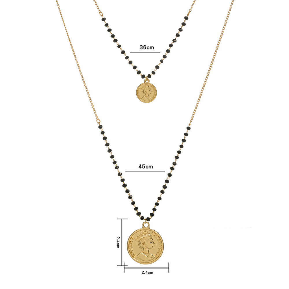 European and American creative fashion handwoven bead chain golden retro coin pendant necklacepicture7