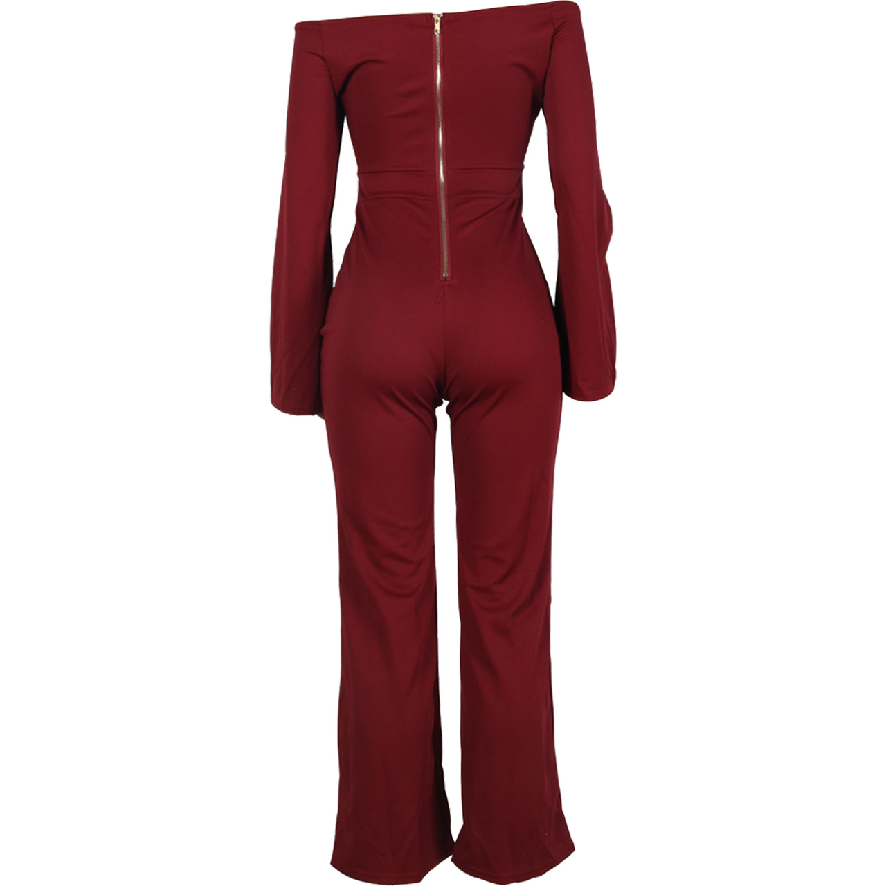 Boutique Casual Solid Color Long Sleeves Cropped off Shoulder Jumpsuit
