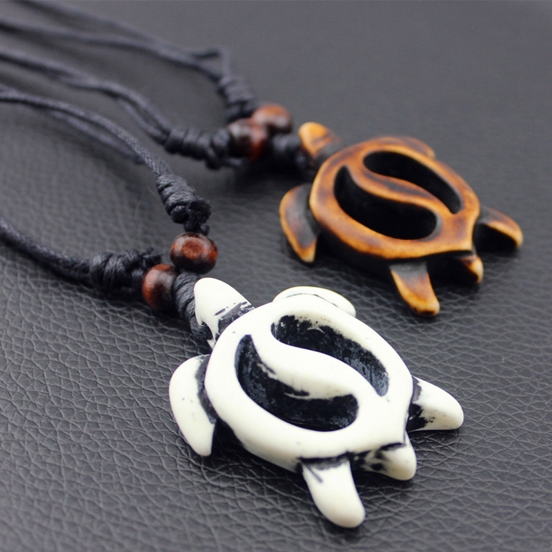 Resin, Wax rope Material Ethnic Style Tortoise Resin Wax Rope Men's Pendant Necklace