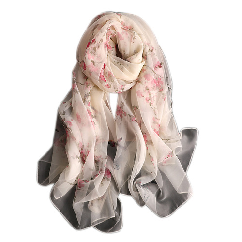 Spring and Autumn New Elegant Sunscreen Silk Scarf Women's Korean Style Long Decorative Summer Shawl Dual-Purpose Beach Towel