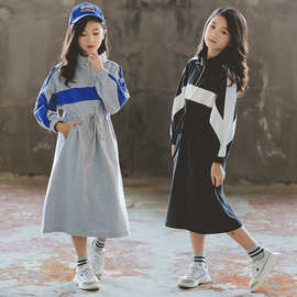 女童连衣裙秋款韩版长袖运动儿童卫衣裙子中大童长款休闲裙亲子装