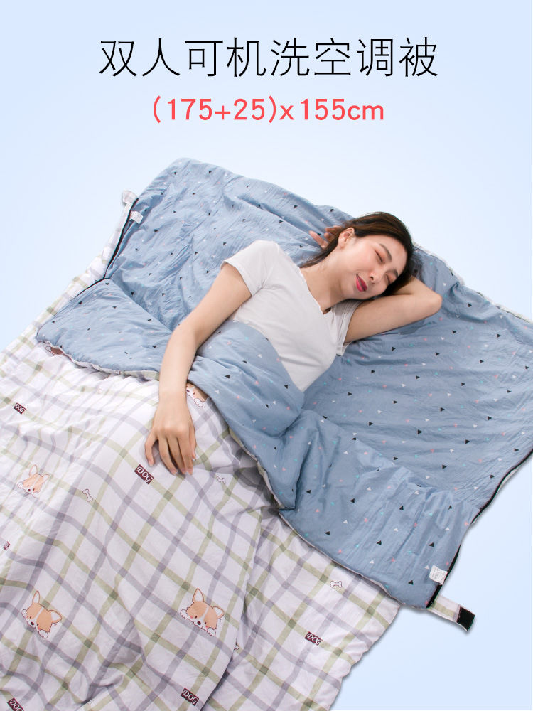 워싱 실크 면 더블 침낭 성인용 봄, 여름, 가을, 겨울 따뜻한 캠핑 사계절 캠핑 침낭 야외 성인용