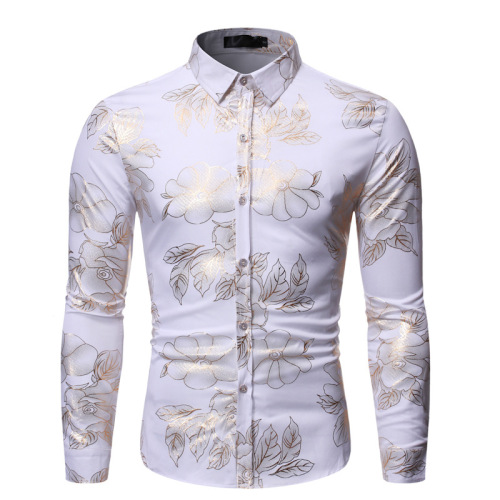 Men's jazz dance singer choir stage performance shirts pink black white flower bronzing men long sleeve tops groomsman choir wedding party clubwear tops