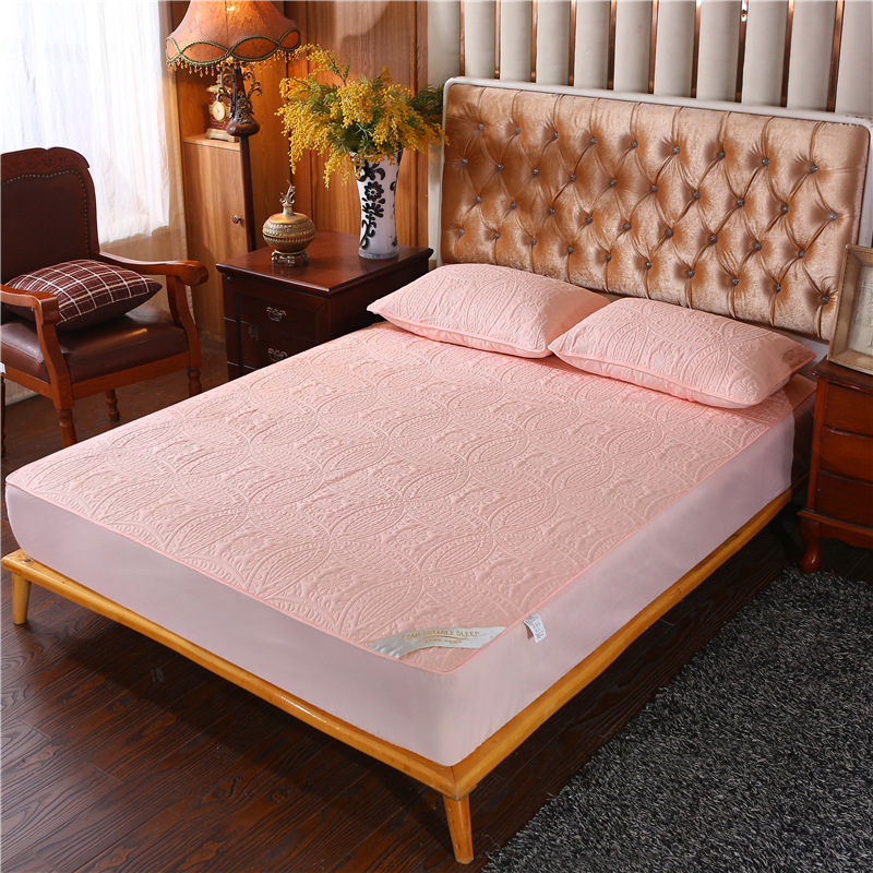 Knitted Cotton Quilted Waterproof Bed Sheet Three-dimensional Quilted Bed Cover European Style Simple Solid Color Mattress Cover