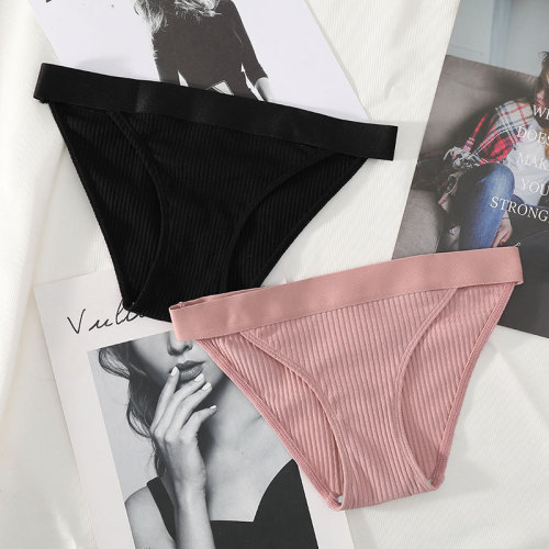 New European and American sexy threaded cotton simple breathable cotton comfortable low-waist women's underwear thong briefs