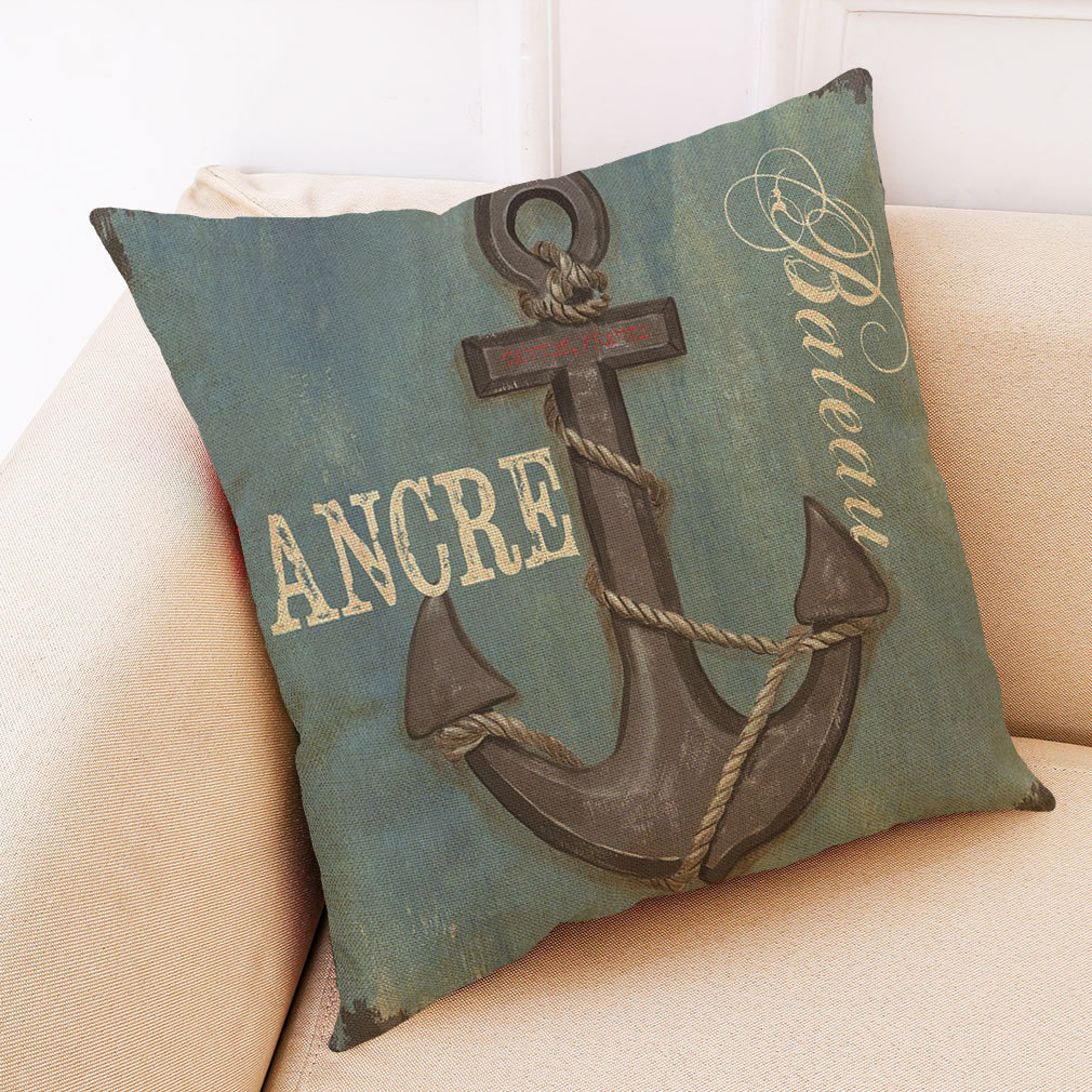 现代简约北欧风格船锚棉麻抱枕 沙发靠垫套 汽车抱枕沙发靠垫定制