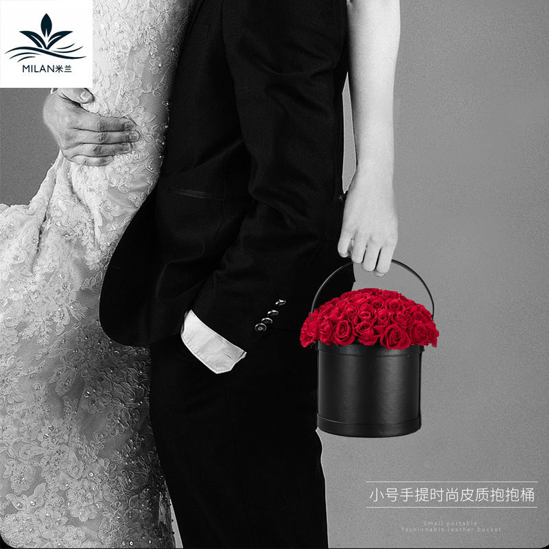 Mini cesta portátil de cuero para flores, caja de embalaje para flores, caja redonda para flores, caja de regalo, caja de regalo para arreglos florales, regalo.