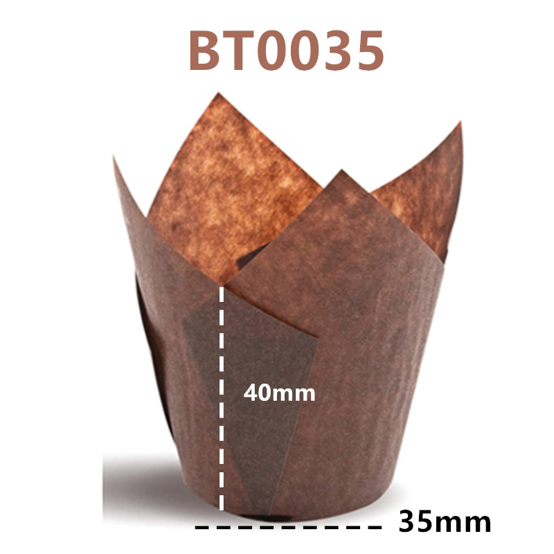 Papel europeo marrón grande, mediano y pequeño tulipán llama muffin papel para hornear pastel bandeja de papel de pan