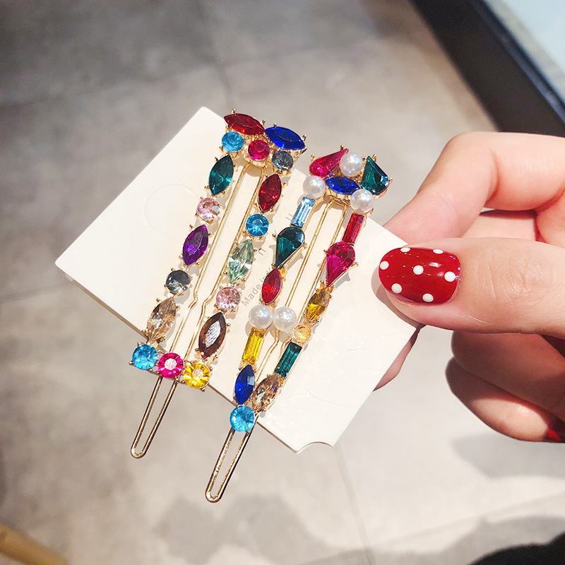 Fashion Colored Rhinestones-set Elegant Alloy Hairpin Side Clip Word Clip Jewelry display picture 3