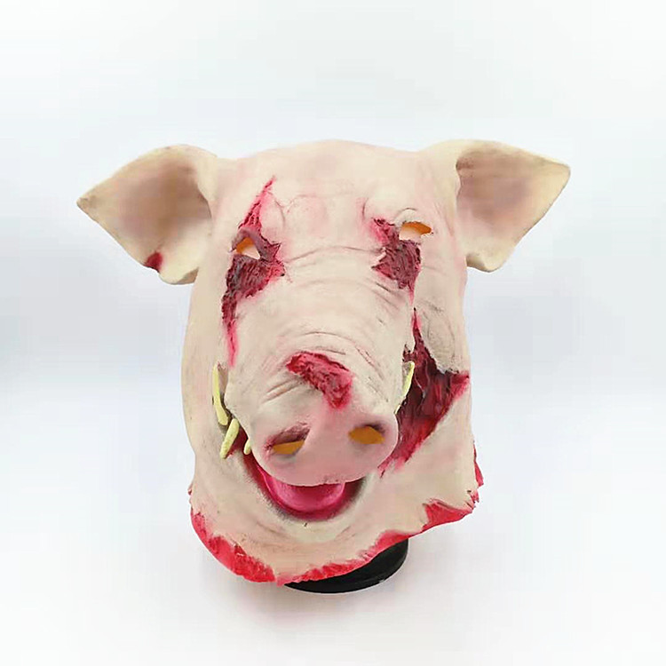 大獠牙血猪头面具万圣节恐怖面具野猪猪八戒面具 刀疤猪 演出道具|ms