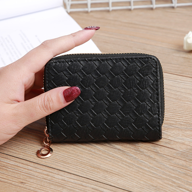 48g Weight Zipper Closure Type Pu Leather Material Solid Color Pattern Unisex Gender Grey, Rose Red, Purple, Blue, Gold, Silver, Black Color Nihaojewelry Wholesale Accessories Korean Woven Pattern Multi-position Card Bag 14