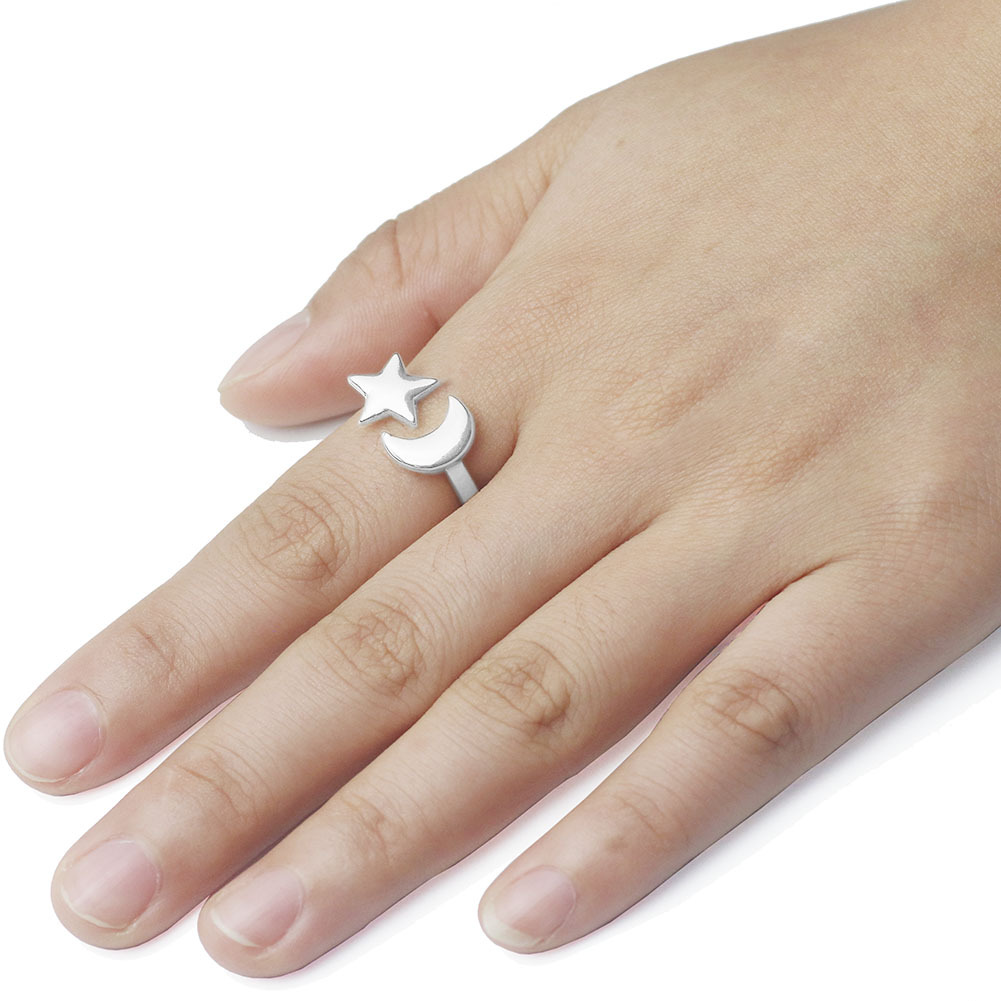 Fashion Star Moon Ring Adjustable Open Ring Wholesale Nihaojewelry display picture 4