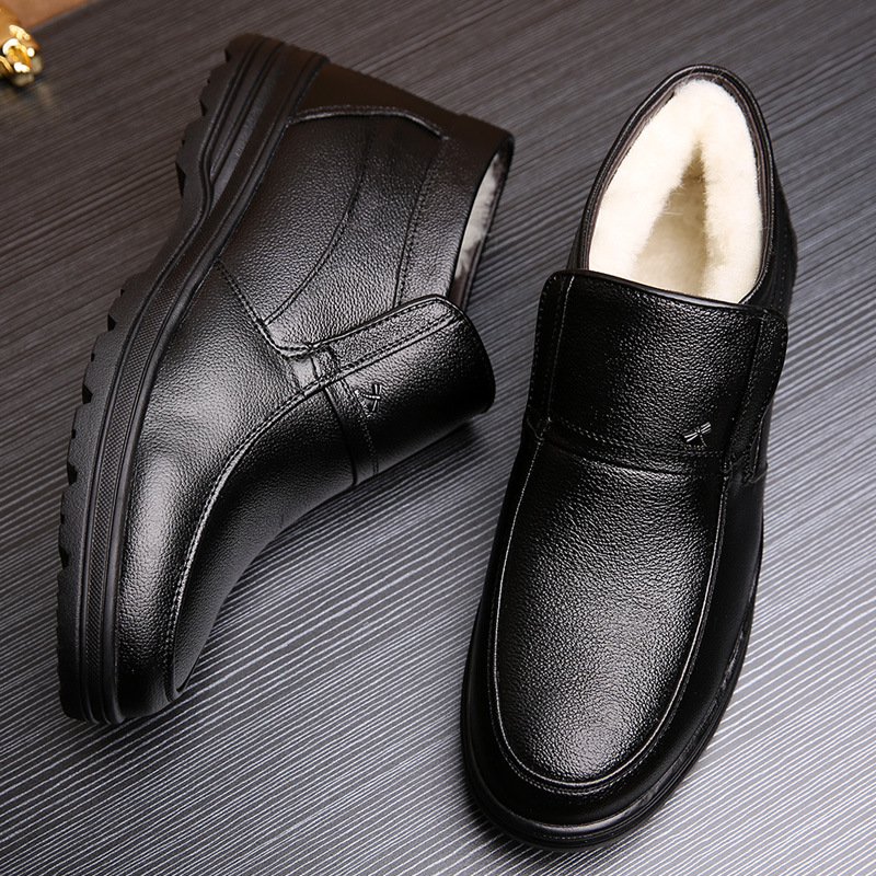 New products winter Plush keep warm leisure time business affairs Middle and old age Leather case Sheep Plush dad Cotton-padded shoes Men's leather shoes