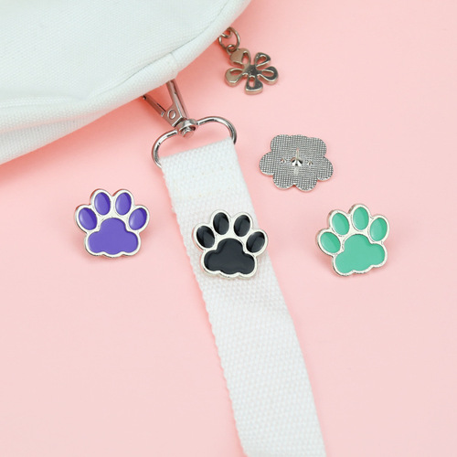 New cartoon animal puppy and kitten paw print badge, cute pin for children, colorful dog paw print badge