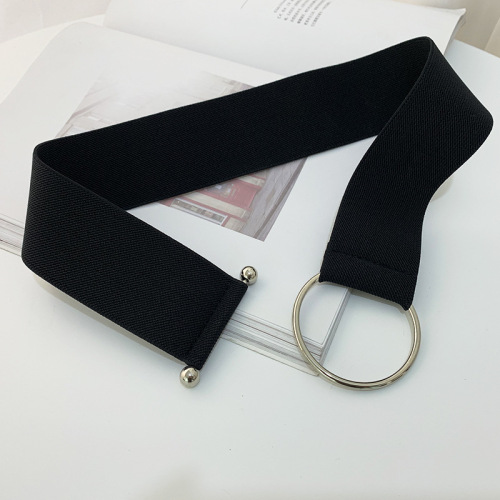 Black simple waistband elastic elastic women's belt wide round buckle decorative waist coat sweater fashion with skirt