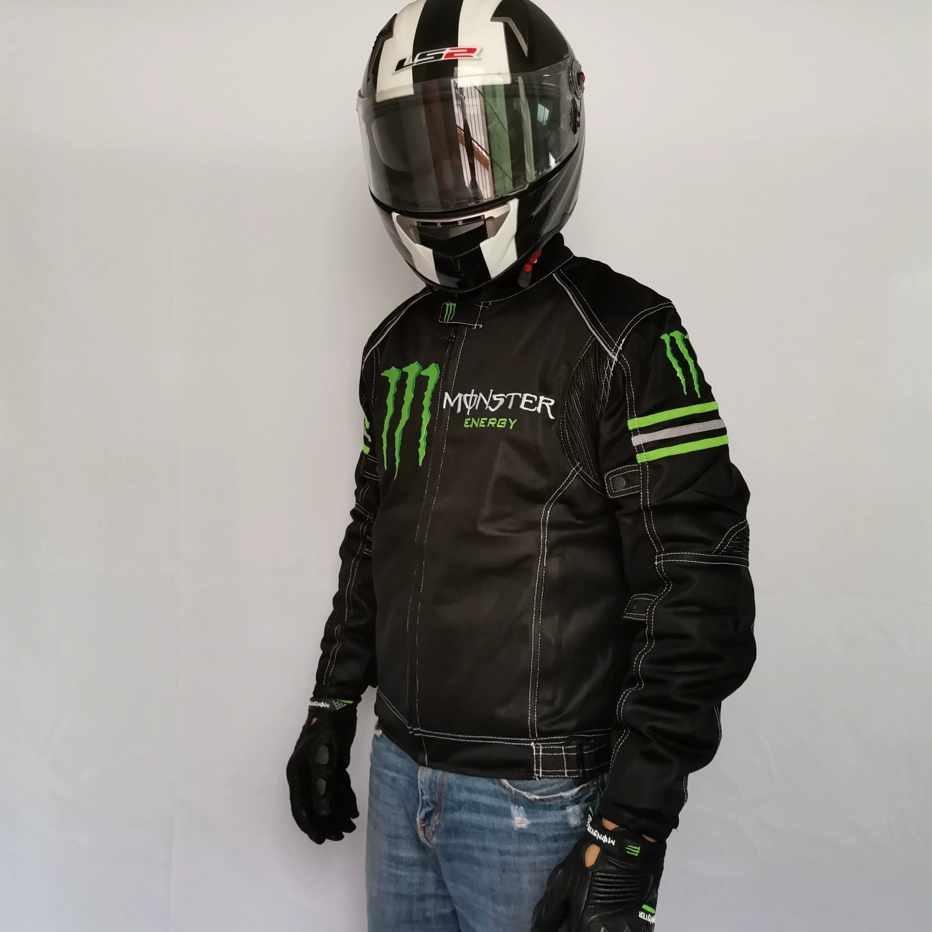Zomer ademende motorracejas met anti-val beschermende kleding - Monster Energy Design [motorjas, racepak]